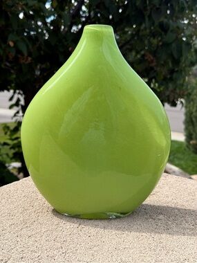 Crate & Barrel Vase Glass Green Lime Cayman Encased White Teardrop Blown Poland